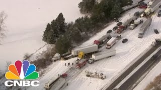 100 Vehicle Pile Up on I94 BirdsEyeView  CNBC [upl. by Kolnos]