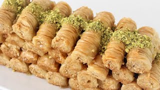 Baklava Rolls Flaky Filo Phyllo Pastry Ladies Fingers Easy Quick BEST Recipe [upl. by Sirahc82]