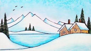 How to Draw Beautiful Winter Season  Easy Scenery Drawing [upl. by Madelin110]