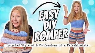 DIY Thrift Flip Transform Crocheted Items into a Cute Romper  Easy Refashioning Tutorial [upl. by Namad]