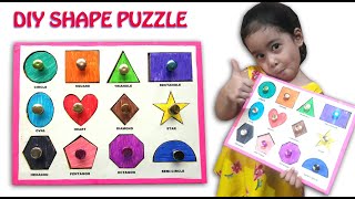 DIY Learning Materials for kids SHAPES PUZZLE MADE OF CARDBOARD  LEARN SHAPES  Best of Waste [upl. by Alfreda942]