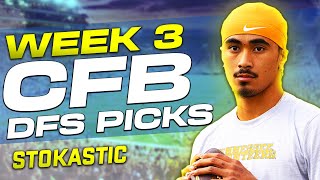 CFB DFS Picks Week 3 Thursday 91224  College Football Daily Fantasy Tips [upl. by Ariaj]