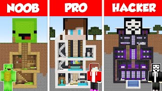 Underground Bunker Base House Build Battle Challenge  JJ vs Mikey vs Hacker  Minecraft Animation [upl. by Rosenwald]