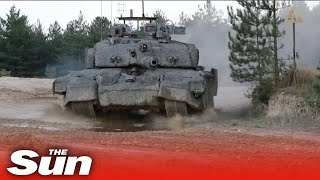 Footage shows Challenger 2 British tank in action before they arrive in Ukraine [upl. by Theran697]