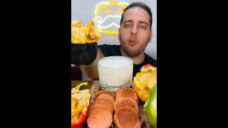 ASMR MUKBANG SAUSAGE STUFFED MINI PEPPERS WITH CREAM CHEESE  Mr Burger ASMR mukbang asmr shorts [upl. by Jaye]