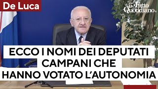 Autonomia differenziata De Luca fa i nomi dei deputati che lhanno votata quotNemici del sudquot [upl. by Attenad]