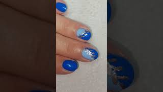 Nail polish color combo light blue cornflower blue gold amp easy nail art on short nails nailart [upl. by Allekim]