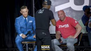 Floyd Mayweather Makes Bet With Conor McGregor During Speech  MMA Fighting [upl. by Eiramalegna958]