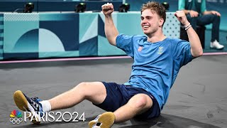 Relive Truls Moregards COLOSSAL upset of No 1 Wang in table tennis  Paris Olympics  NBC Sports [upl. by Lyrehs]