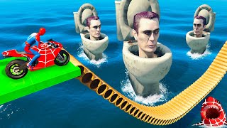 SKIBIDI TOILET BOSS amp SPIDER SHARK VS ALL SUPERHEROES NEW EPIC STUNT RACE In GTA V [upl. by Pippas]