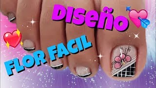 Diseño de uñas pies de flores  Easy flowers toenail [upl. by Nauht]