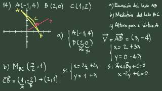 Ejercicio 14 geometría analítica lado mediatriz y altura de un triángulo [upl. by Niala]