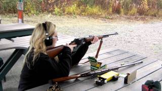 Analisa shooting the 444 Marlin Rifle in Birchwood Alaska [upl. by Einavoj552]