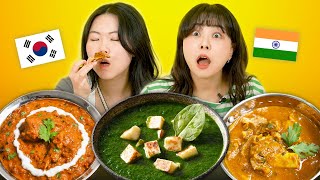 Koreans Try Indian Food For The First Time Chicken Makhni Palak Paneer Mutton Curry  KATCHUP [upl. by Sheri591]