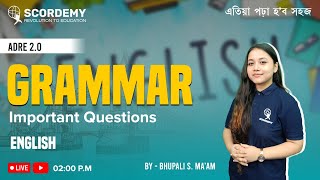 ADRE 20  GRAMMAR Important Questions ENGLISH  English I By Bhupali S Maam Iএতিয়া পঢ়া হব সহজ [upl. by Snehpets]