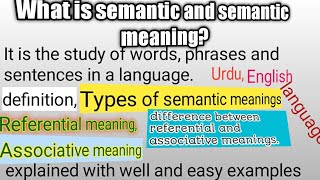 Semantic  semantic meaning two types referential meaning associative meaningexampleslinguistic [upl. by Dibb]