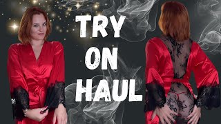 Transparent Lace Red DRESS Try On See Through No Bra [upl. by Flanders]