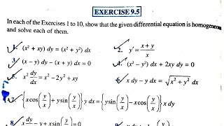 Exercise95 NCERT DIFFERENTIAL EQUATION HOMOGENEOUS DIFFERENTIAL EQAUTION CLASS12 MATHS SOLUTIONS [upl. by Toland692]