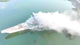 Former Russian aircraft carrier Minsk catches fire in China [upl. by Anilok]