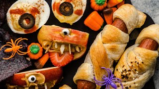 4 SPOOKY Halloween Snack Ideas Easy Halloween Appetizers [upl. by Kcirdneked]