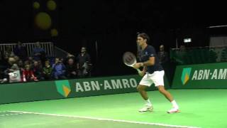 Federer Practises In Rotterdam Ahead Of First Match [upl. by Ennaerb548]