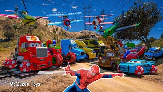 Disney Pixar Cars Lightning McQueen Mack Hauler Tow Mater Police Cruz Ramirez Car Monster Truck ASMR [upl. by Vaclava]