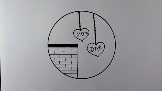 Easy Circle drawing mum and dad pencil drawing in circle [upl. by Nanyk]