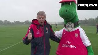 Gunnersaurus Rex Arsenal Mascot  Shows Arsène Wenger how to take a penalty  Out Of Context Footy [upl. by Oballa]