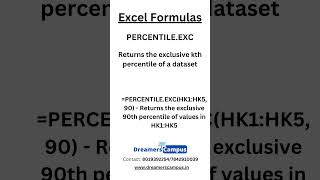 Excel Formula PERCENTILEEXC with Description and example shorts [upl. by Pulling]