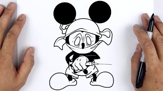 HOW TO DRAW BATTERED SUICIDE MOUSE MICKEY  Friday Night Funkin FNF  Easy Step By Step Tutorial [upl. by Aneehsyt]