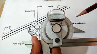 VERNIER BEVEL PROTRACTOR IN HINDI PARTS AND WORKING [upl. by Dionis]