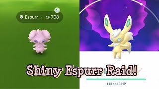 New ✨SHINY✨ Espurr Raid in Pokémon Go Shiny Meowstic Evolution [upl. by Candide16]