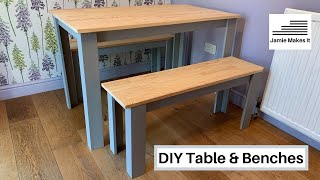 DIY Modern Dining Table w Matching Benches  Modern Builds [upl. by Cusack]