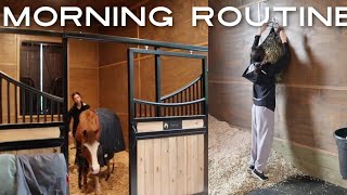 Equestrian barn morning routine feeding mucking out etc [upl. by Aneerehs]