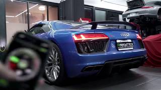 AUDI R8 MKII V10 Plus Coupe w ARMYTRIX Titanium Valvetronic Exhaust amp Carbon tips Sound Revs Flyby [upl. by Sherrer]