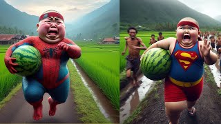 Superheroes runs carrying watermelon and is chased by farmer while crying [upl. by Kurland70]