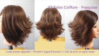 Coupe cheveux dégradée Femme  Layered Bob haircut  Corte de pelo en capas mujer [upl. by Melisandra]