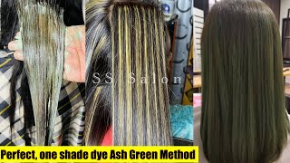 Ash Green base colour  one shade dye hair colour ash green highlights by SS Salon haircolor [upl. by Pomeroy194]