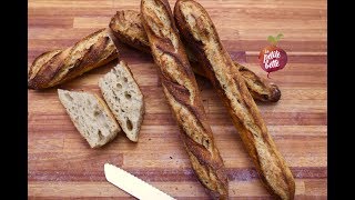 PAIN BAGUETTE MAISON COMME À LA BOULANGERIE 🥖 Tuto FACILE SANS PÉTRISSAGE [upl. by Nanni]