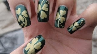 St Patricks Day ShamrockClover  DIY Nail Art Tutorial [upl. by Aihsenet]