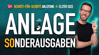 Anlage Sonderausgaben 2022 Elster ausfüllen  Steuererklärung 2022 Elster Tutorial Sonderausgaben [upl. by Dougherty]