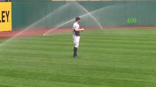 Watch the sprinklers come on at Progressive Field during the game between the Indians and Detroit [upl. by Eemiaj868]