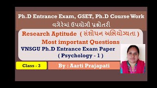 PhD Entrance Exam GSET PhD Course Work વગેરેમાં ઉપયોગી સંશોધનના પ્રશ્નો Class  3  VNSGU [upl. by Ybur]