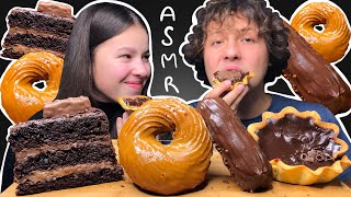 ASMR CHOCOLATE CAKE GAINT CARAMEL ECLAIR CHOCOLATE CHERRY TART EATING SOUNDS MUKBANG Tati ASMR [upl. by Yttam]