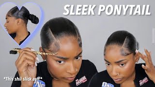 SLEEK MID BACK BRAIDED PONYTAIL ON NATURAL HAIR DETAILED TUTORIAL iamroxybennett ponytails [upl. by Hakim]