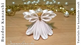 DIY Kanzashi angyal 02  Christmas Kanzashi angel  satin ribbon angel  Karácsonyfa dísz készítése [upl. by Eseenaj]