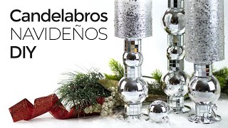 Cómo hacer candelabros con esferas navideñas 🎄 Manualidades Navideñas [upl. by Eissak142]