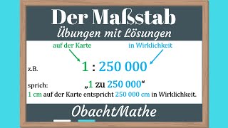 Der Maßstab Übungen mit Lösungen  Maßstab berechnen  ObachtMathe [upl. by Henebry433]