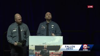 Officer Muhlbauers colleagues speak at his KCPD memorial service [upl. by Katerine]