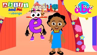 LETTER E Adventures ABC learning for toddlers  Learn and Play with Akili and Me [upl. by Ardnasyl]